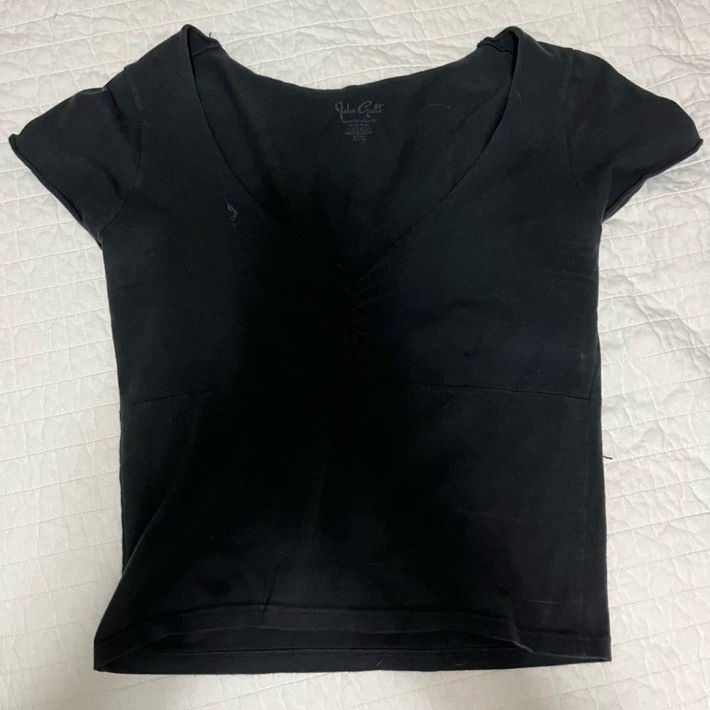 Brandy Melville Black Short Sleeve V-Neck Top